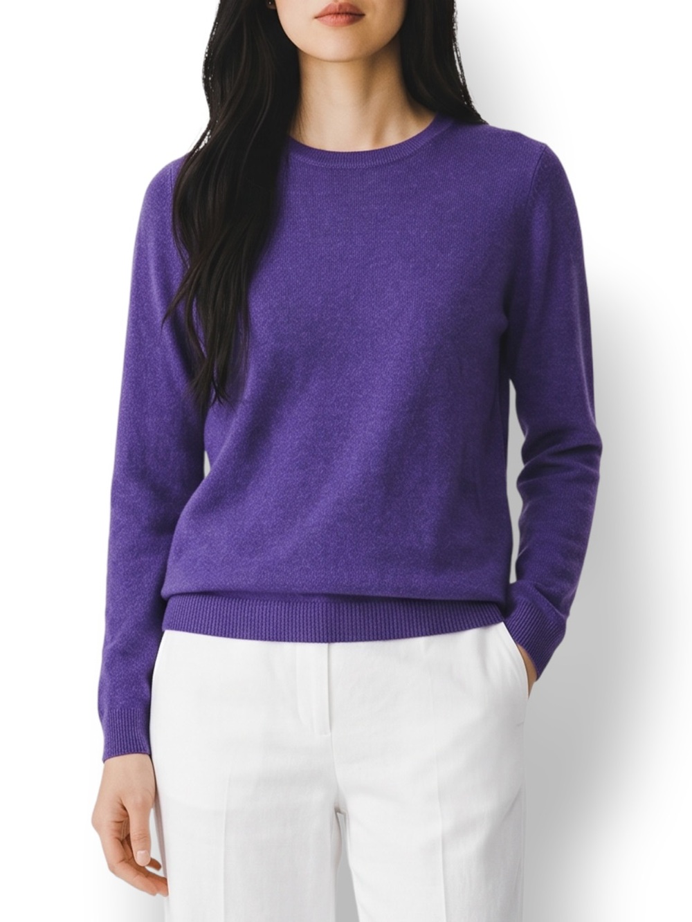 Simply Cashmere Purple 100% Cashmere Crew Neck Sweater Small